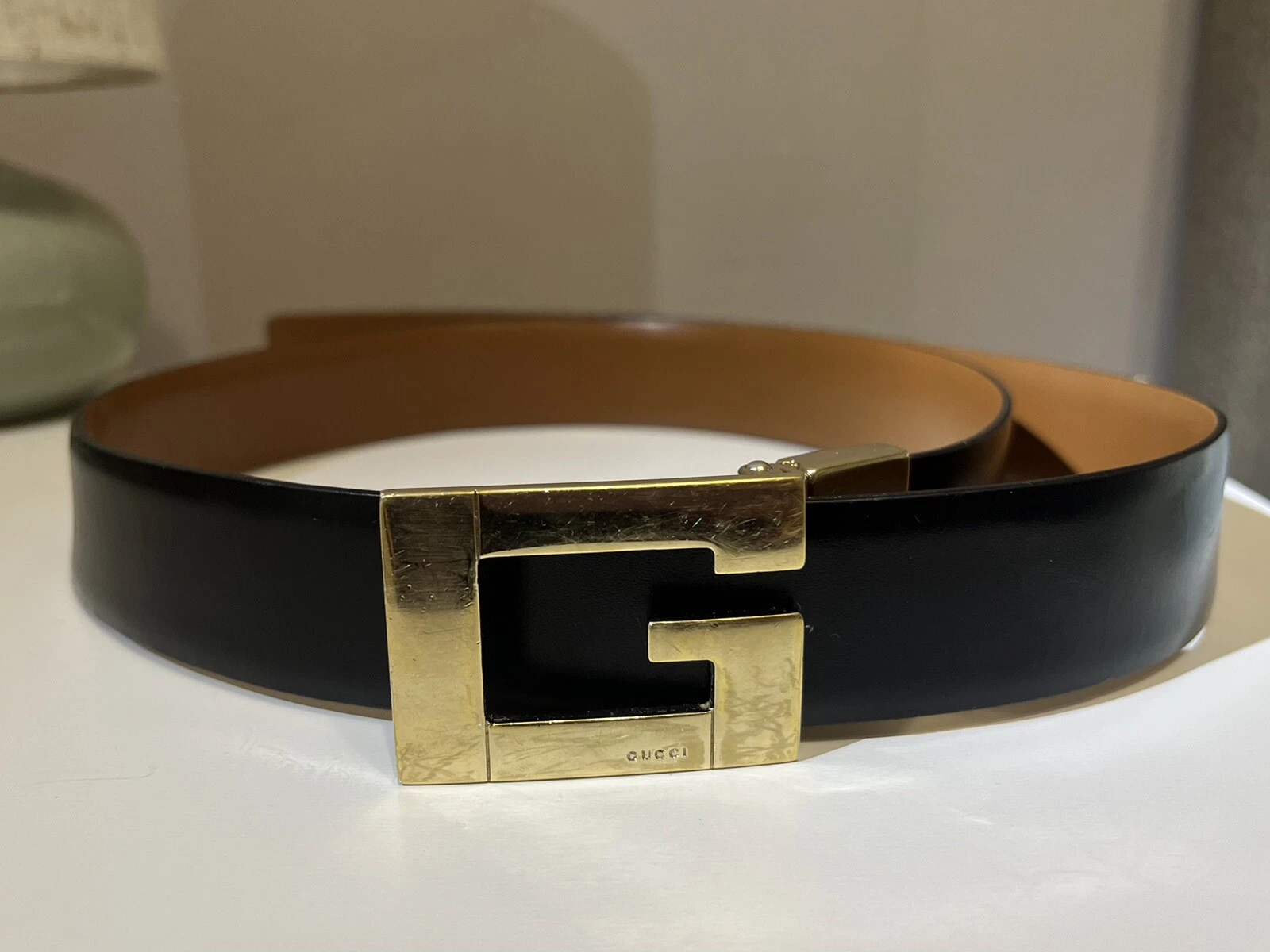 Ceinture en cuir marron foncé GUCCI by Tom Ford. Bloc argent G. Italie. Vintage. 