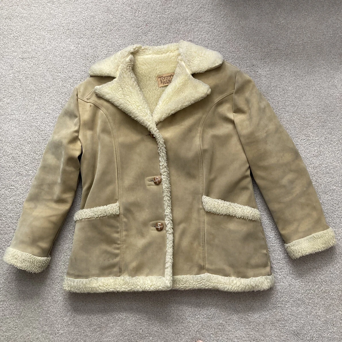 Vintage TOWN N RANCH Faux Suede Sherpa Shearling Coat Marlboro Man USA Womens XL