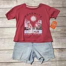 Wonder Nation Girls Outfit Size M 7-8 . NWT Short Sleeve Tee And Denim Shorts.