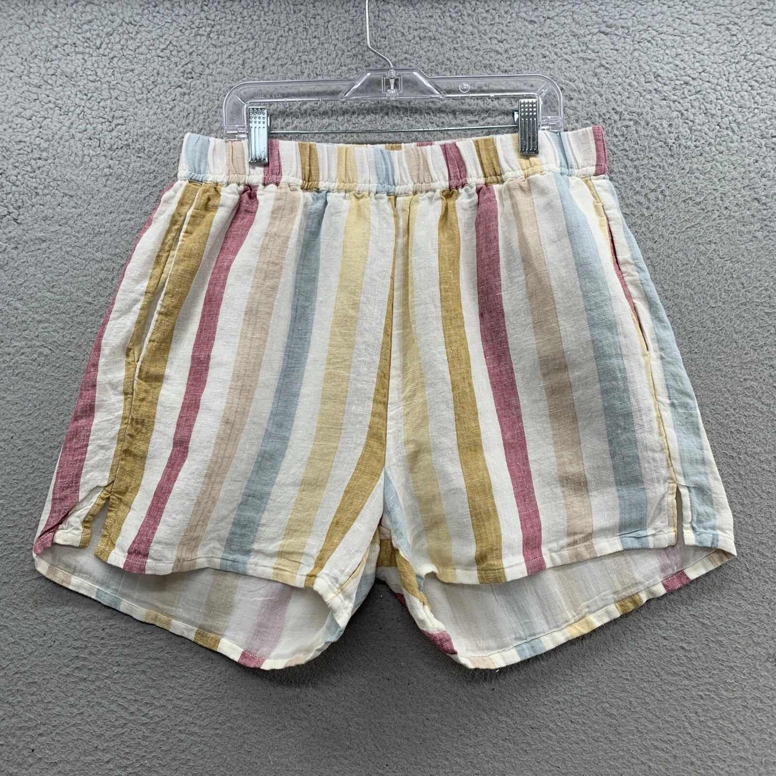 Laude the Label Women Size L 100% Linen Pull On Shorts Striped Summer Resortwear