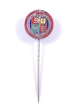 Victorian Tie Pin 1887 Shilling Coins Enamelled 925 Sterling Silver