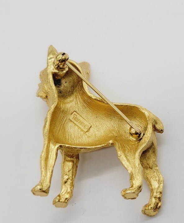 Crown Trifari Boston Terrier Dog Brooch Rare Pin Jewelry Pet