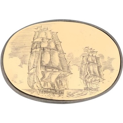 Ship Sailing Nautical Clipper Galleon Hippie Tattoo Sailor 1970s Vtg Belt Buckle