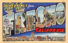 Fresno California CA Greetings From Large Letter 9A-H1064 Linen Postcard