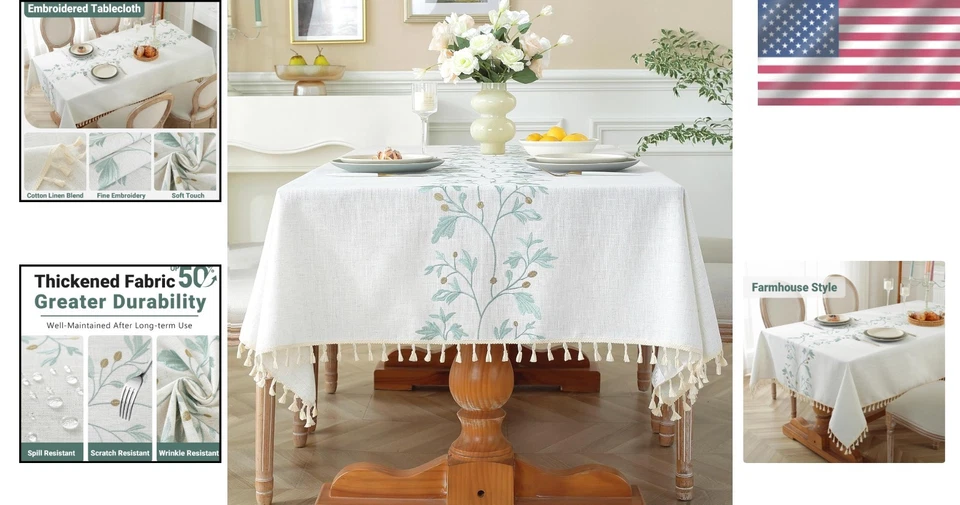 Pleated Corner Cotton Linen Tablecloth, 55x120" - Image 2 of 4