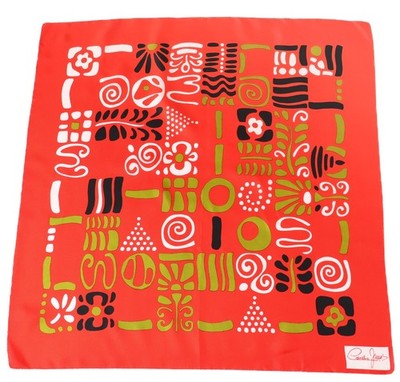 Cornelia James rotes Seidentuch - 70er Jahre Op-Art - Vintage - Symbole / Motive 