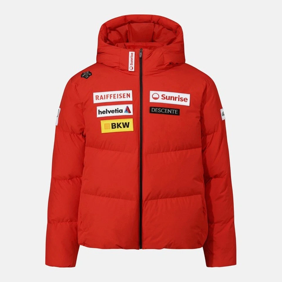 DESCENTE MENS SWISS SKI HOODED DOWN JACKET SQ423SDJO3 RED M-3XL ASIAN FIT - Image 4 of 4