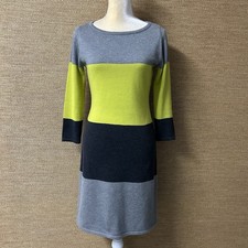 Calvin Klein Sweater Dress Women’s S Gray Green Stripe 3/4 Sleeve Knee Length