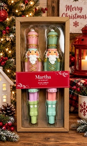 Martha Stewart Nutcracker Candle Set Pink, Blue Candlestick - product listing photo