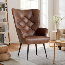 Armchair Tub Chair Living Room Armchair,High Back Black Legs Comfy Chair Brown
