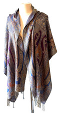 Collectioneighteen Paisley Scarf Shawl Blue/Burgandy Gold Flecks 80" x 22" NWOT