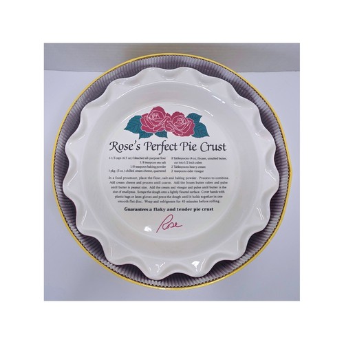 VTG Rose Levy Perfect Pie Plate Ceramic Scalloped Recipe 10" Red Orig. Box