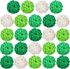 24 Pieces Wicker Rattan Balls Decorative Orbs 1.8 Inch St Patrick'S Day Mixed Wh