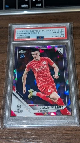 2021-22 Topps Chrome Sapphire UCL Soccer Purple Benjamin Sesko RC /25 PSA 10!