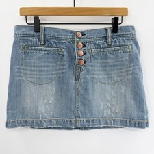 Vintage Y2K Old Navy Ultra Low Waist Denim Skirt Button Front Lightwash Size 6