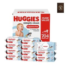 Huggies Simply Clean Unscented Baby Diaper Wipes, 11 Flip-Top Packs 704 Wipes...