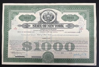 Sale078 👍 4x New York State Bond $1.000 Loan For Highway Improvement 09/13