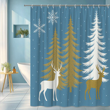 Winter Christmas Shower Curtain with Deer and Trees