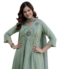 Women's Pure Cotton Anarkali Embroidered Ethnic Kurta Set with Palazzo Pant
