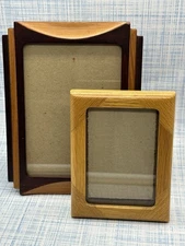 2 Vintage Teak Wood Photo Picture Frame Thailand 5x7 3.5x5 FETCO