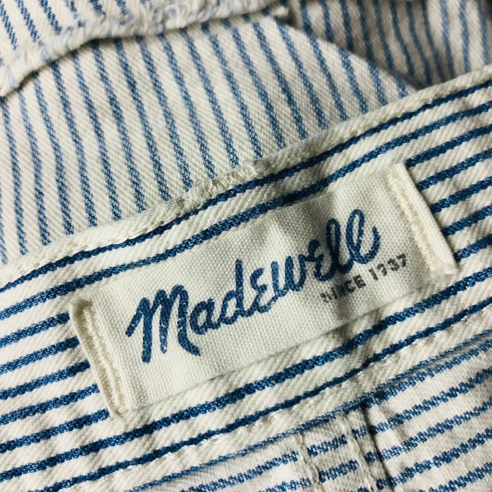 Madewell Women's Striped Distressed Denim Shorts Button Fly 100% Cotton Size 31 - Image 4 of 4