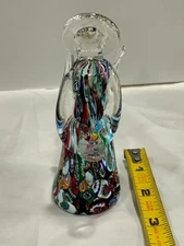 VTG MURANO-STYLE MILLEFIORI ANGEL With WINGS Multicolor Blown Art Glass EUC 5¼"