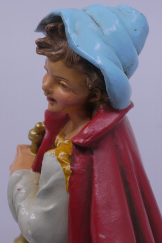VINTAGE FONTANINI PAPER MACHE SHEPHERD WITH HORN, FLUTE NATIVITY FIGURE, 12-IN. - Picture 6 of 10