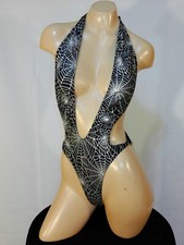 Exotic dancer stripper free size black/silver one piece dance outfit-dancewear
