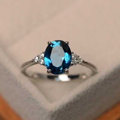 Natural London Blue Topaz Ring Solid 925 Sterling Silver Ring gift for ...