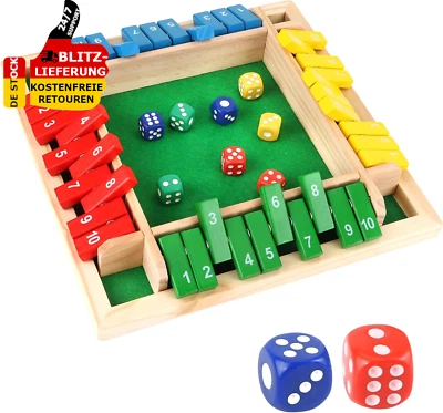 YILIYA Shut the Box Würfelspiel 2-4 Spieler Familie Holzbrett Tisch Mathe Tischspiele