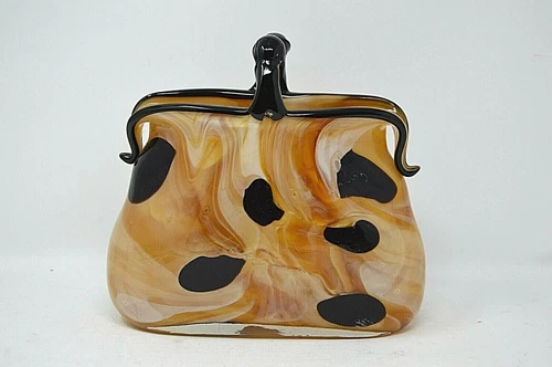 Vintage Murano Art Glass Coin Purse Vase Collectible Home Decoration Brown Black