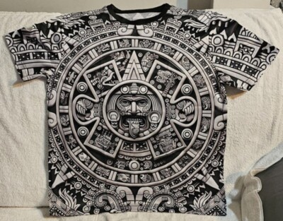 AZTEC WARRIOR CALENDAR SUN STONE MEXICA ALL OVER PRINT T-SHIRT