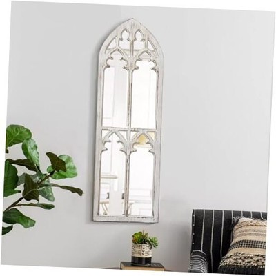 Farmhouse Wood Frame Arched Window Mirror 12 x 38 inches, Hanging Distressed 