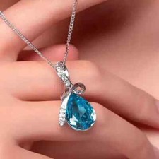 Teardrop Lab-Created Topaz 2.00Ct Pear Cut Pendant 14K White Gold Plated 18"