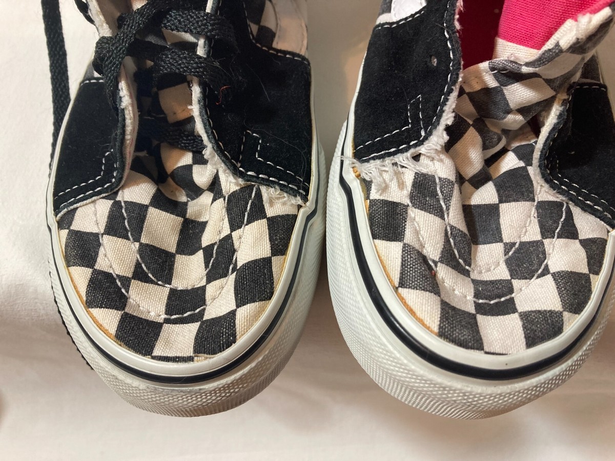 Vans Sk8-Hi White &Black checkered Sneakers skate TRUE Old Skool 