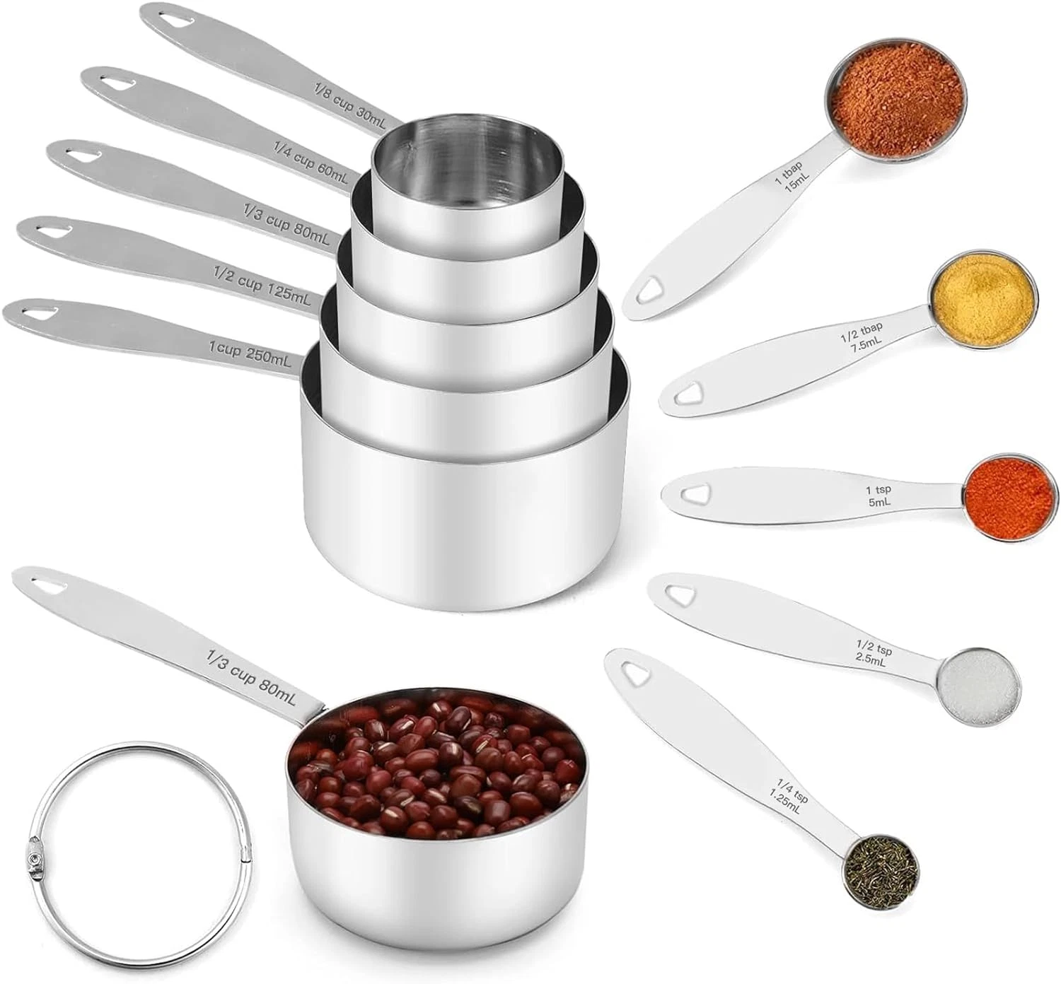Measuring Cups and Spoons Set of 10 Piece, Stainless Steel Measuring Cups Stacka