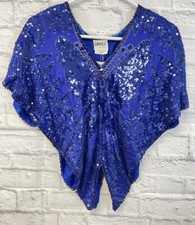 VTG Sequin Butterfly Top Glam women large Disco Shimmer fairy blue NWT swiftie