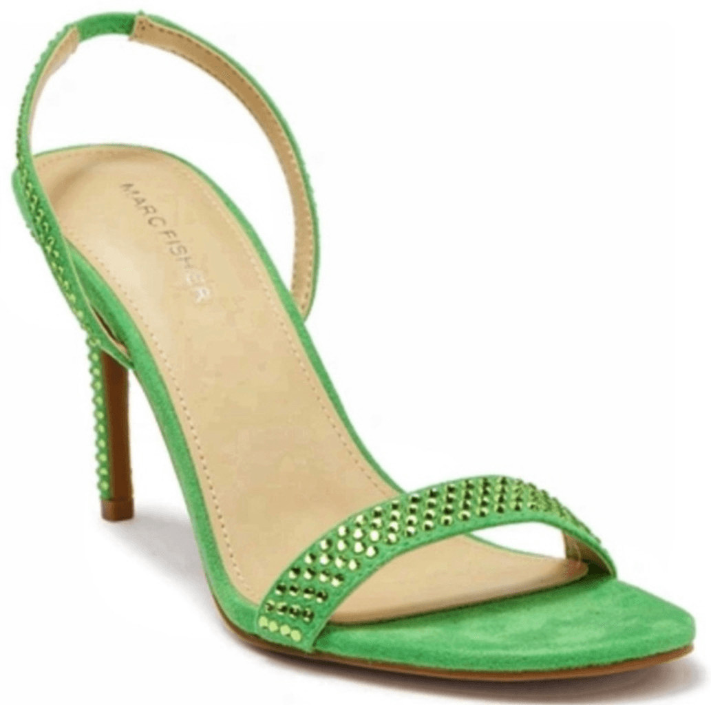 Marc Fisher  Sandals Womens 7 Green Betila Slingback Heels Rhinestone Accents