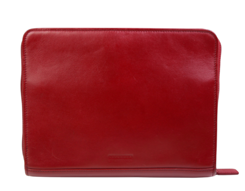 Levenger RED GENUINE LEATHER ZIP CREDIT CARDS PENS POCKETS