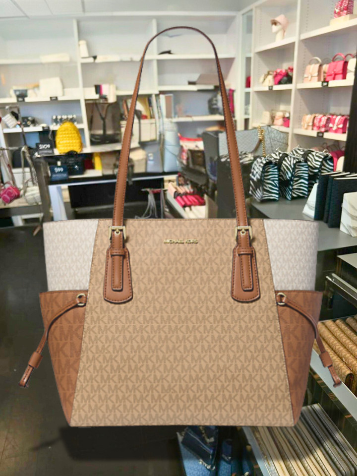 Michael Kors Voyager Large Women Camel Multi Signature MK Logo