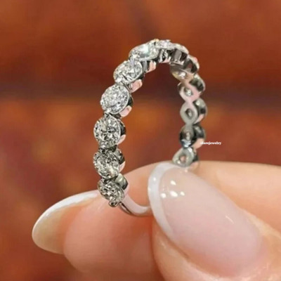 Elegant 925 Sterling Silver Eternity Band Round Cut  Wedding Anniversary Ring