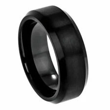 Free personalized Tungsten Carbide 8mm Flat Brushed Center, High Polished Ring