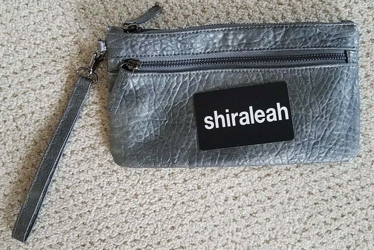 Makeup Bag Vegan Shiraleah Pewter Gray Jewelry Wristlet Cosmetic NWOT New-image