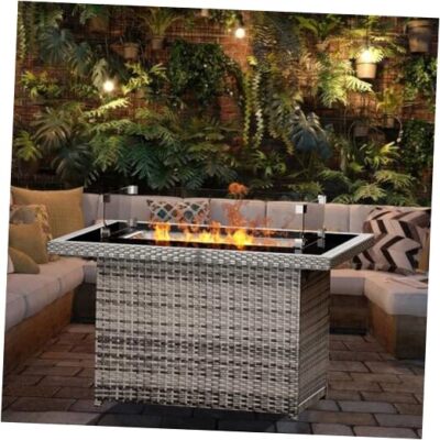 44-Inch Glass Top Fire Pit Table 60,000 BTU Flame, Hand Weave
