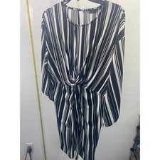 New York & Company Black White Striped Twist Front Dress XL 3/4 Sleeve Keyhole