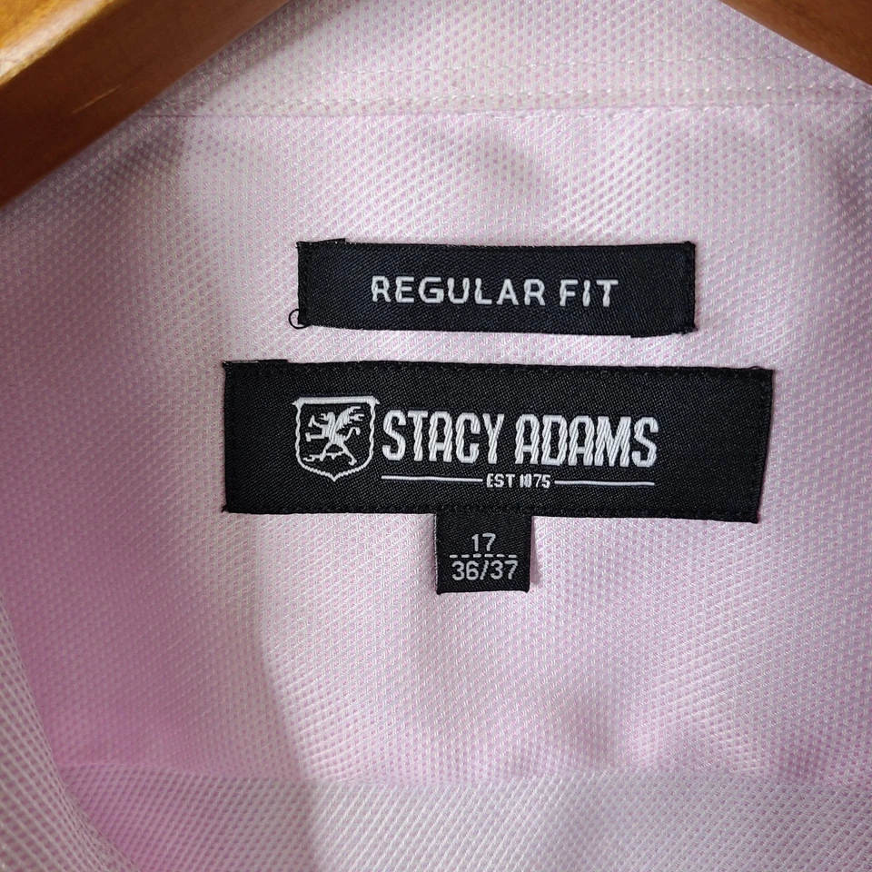 Camisa Stacy Adams Para Hombre 17 36/37 Rosa Calce Regular Vestido Manga Larga Puños Franceses Foto 4 de 4
