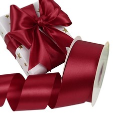 Double Face Wine Red Satin Ribbon 2 Inch x 50 Yards Polyester Fabric Crafts