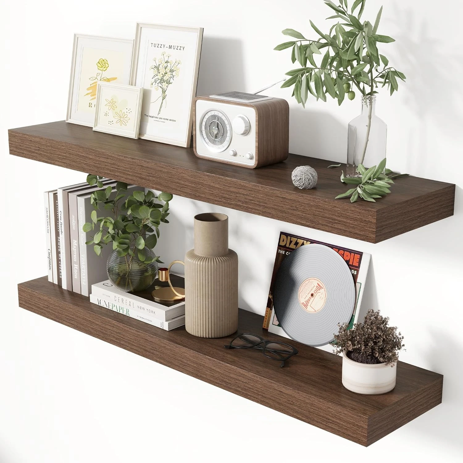 Walnut 36" Floating Shelves Set of 2 - Rustic Wall Mounted Storage Solution