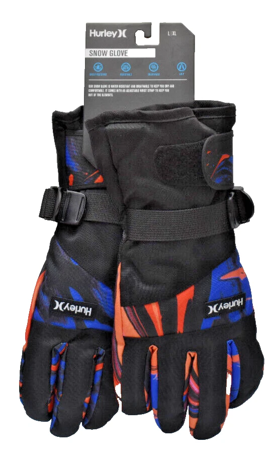 Hurley Men's Quad Pro Ski Snow Gloves Size L /XL Multicolor New! NWT