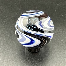 Contemporary Handmade Art Glass Marble 1.15" Sparkly WigWag Swirl, Blue White